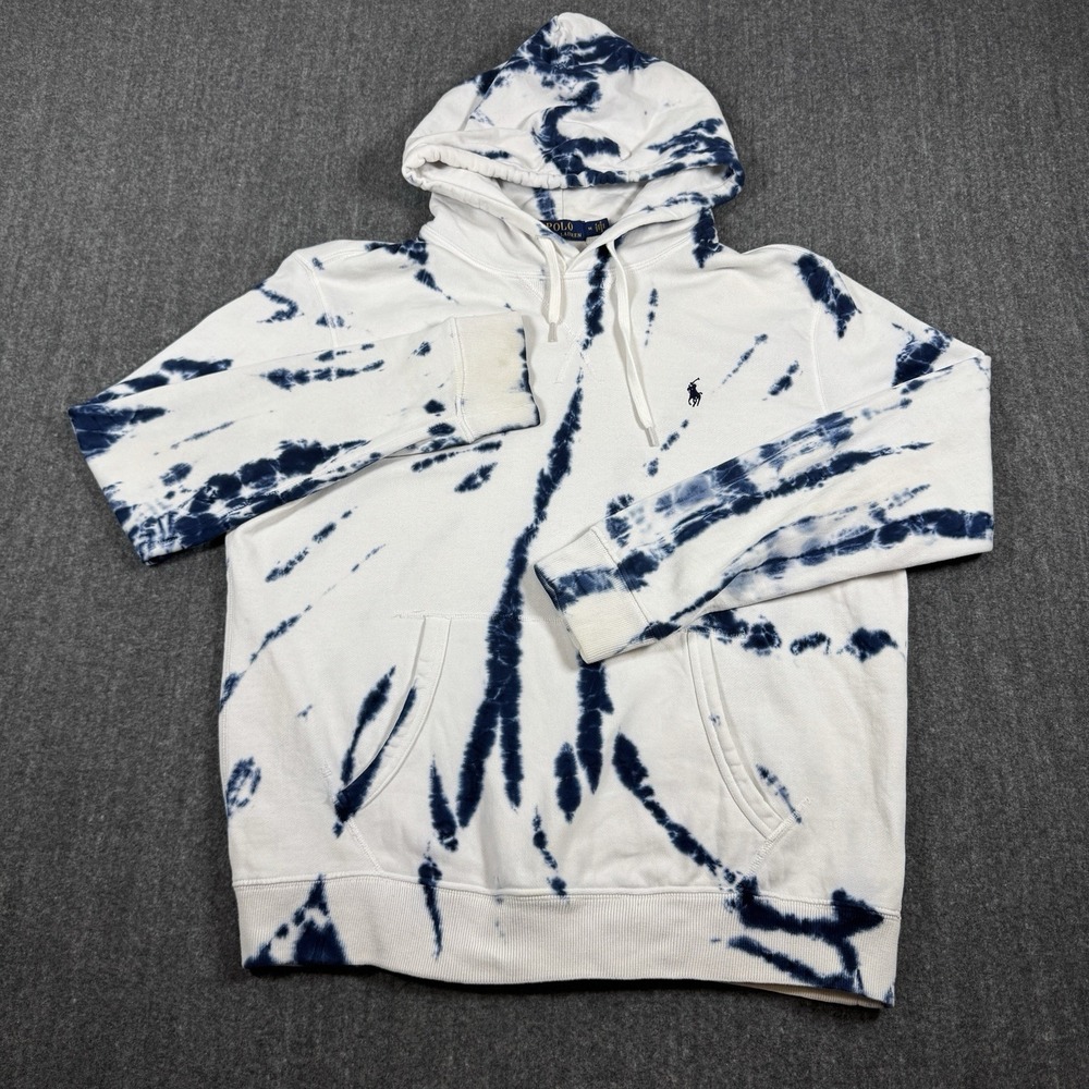 Polo Ralph Lauren Hoodie Mens M White Tie Dye Embroidered Pony Pullover